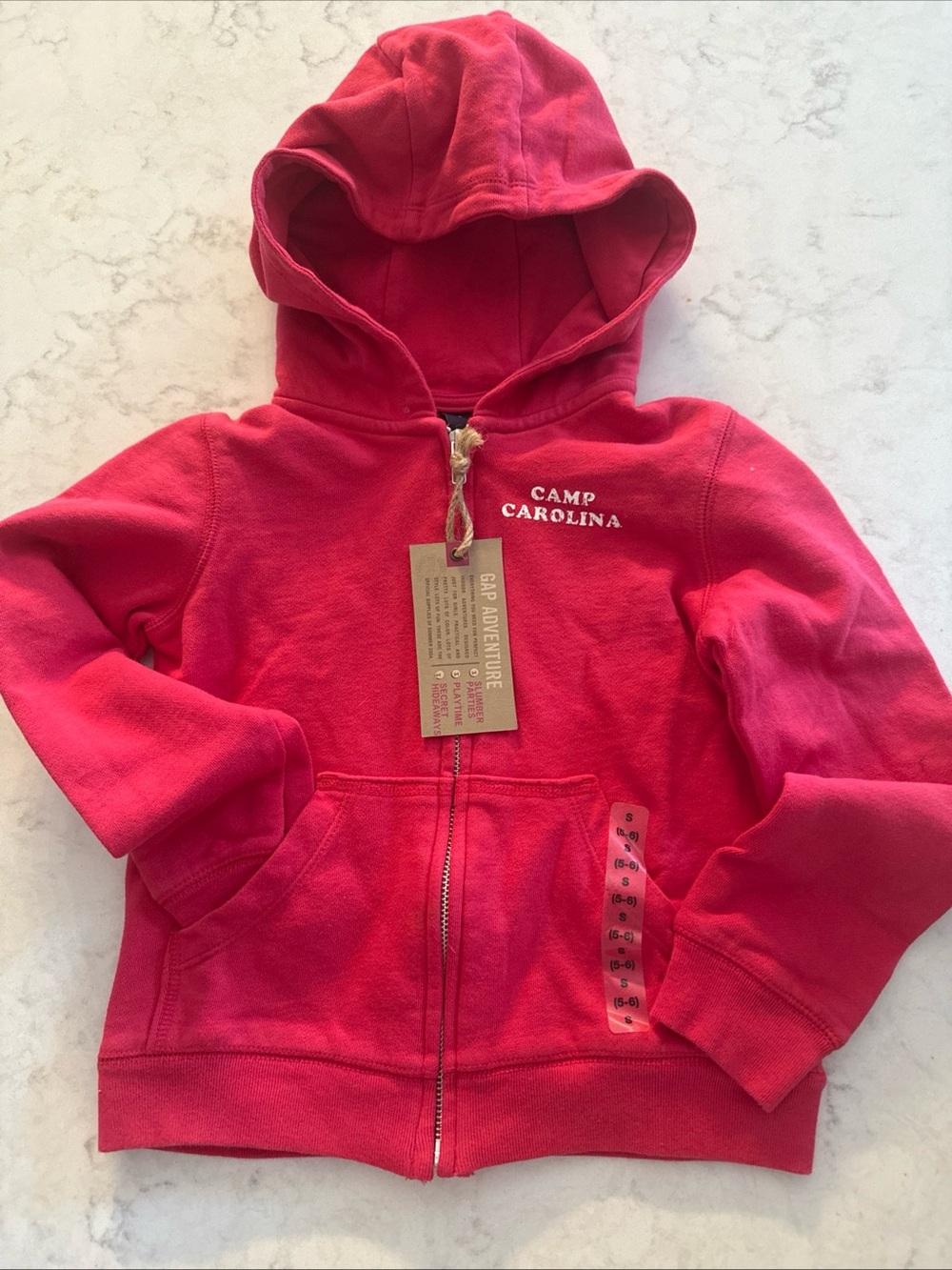 GAP Kids Bright Coral Zip-Up Hoodie with 'Camp Carolina' Embroidery